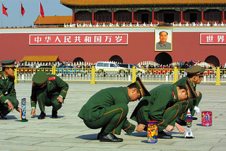Chinese officials conduct fireworks tests.